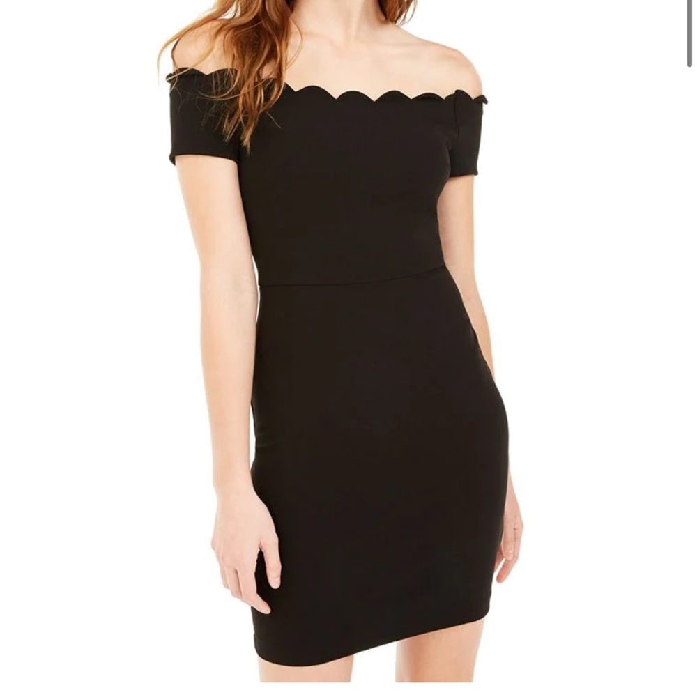 B DARLIN WOMEN'S ZIPPERED SHORT SLEEVE OFF SHOULDER MINI EVENING BODY CON DRESS